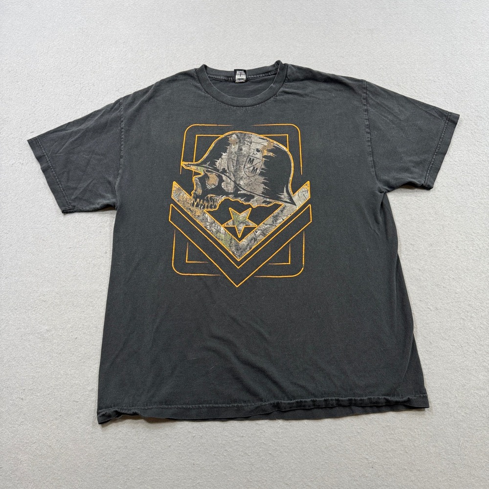 Metal Mulisha T-Shirt Men's XL Black Faded Short Sleeve Skull Military Grunge